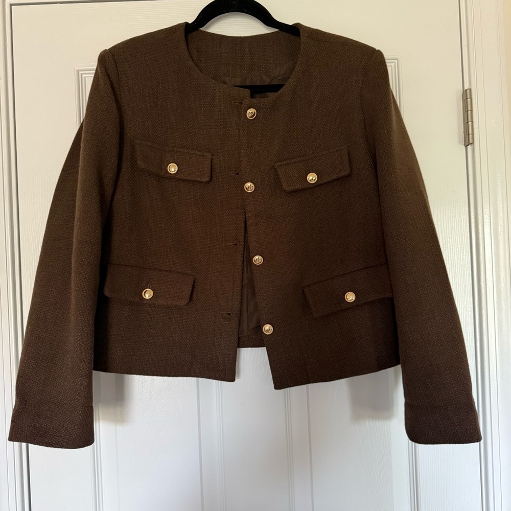 Women's Cropped Tweed Collarless Blazer